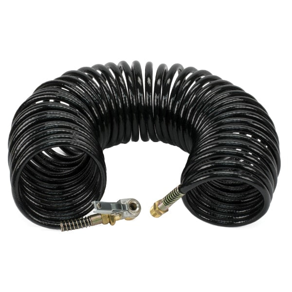 35 Ft. Black Braided Coil Hose, with 1/4in M Swivel, with Close Ended Clip-On Chuck