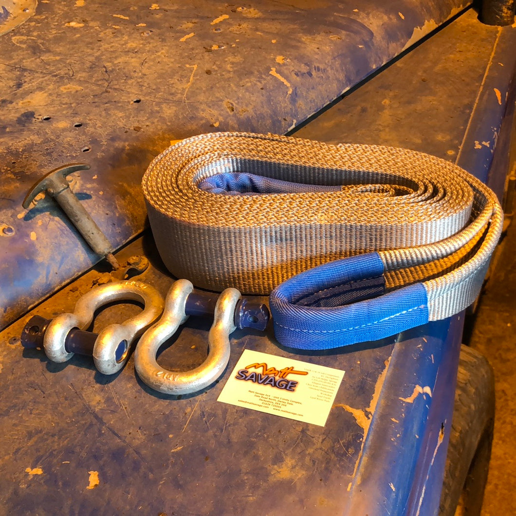 Tow strap 4x4 recovery 6mtr 10ton with 2 tested shackles